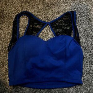 Love J Royal Blue Sports Bra Lace Back Strappy Athletic Women’s M